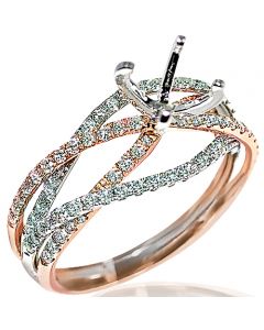 Rose Gold Diamond Engagement Ring Semi Mount 0.72ct Round Solitaire Split Shoulder Woven