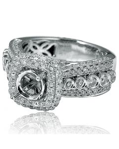 Diamond Semi Mount Wedding Engagement Ring Vintage 1.4ct 14k White Gold Halo