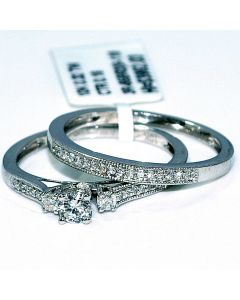 Three Stone Bridal Set 0.32ct Diamonds 10k White Gold Engagement Ring and Matching Wedding Band Set