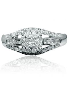 Diamond Ladies Bridal Set Wedding 0.46ct 10k White Gold Princess Cut and Round Diamonds 8mm Wide