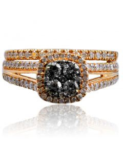 14k Rose Gold Brown and White 1ct Diamond Wedding Set Engagement Ring and Matching Band