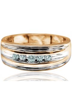 0.16ct Diamond Man's Wedding Band Round Diamonds 10k Two Tone Gold 8.5mm Wide Comfort Fit