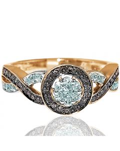 Diamond Engagement Ring 10k Yellow Gold Cognac Halo .47ct Woven Sides