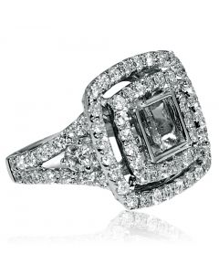 Princess Cut Diamond Semi Mount Wedding Ring 1.88ct (W) Fits 1.5ct Upto 2ct Solitaire 14k White Gold