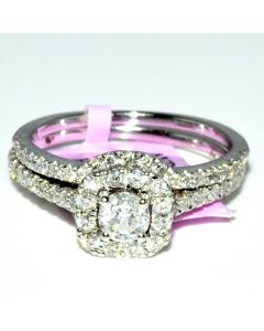 1ct Diamond Ring Set Wedding Bridal Round Solitaire with halo EGL certified 2 piece set 14K White Gold