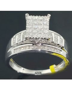 0.50ctw Diamond Engagement Ring White Gold Finish Round and Baguette Diamonds 9mm 3 in 1