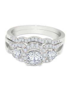 14K White Gold Wedding Ring Set 3 Diamond Style Engagement Ring and Wedding Band 10mm Wide 1.25ct w