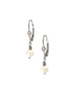 Lever Back Earring With White Pearl 14K White Gold Pair 05.75 Mm
