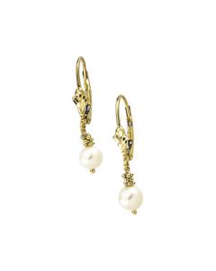 Lever Back Earring With White Pearl 14K Yellow Gold Pair 05.75 Mm
