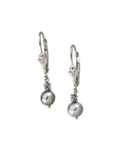 Lever Back Earring With Grey Pearl 14K White Gold Pair 05.50 Mm