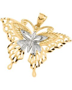 Rhodium Plated Butterfly Pendant 14K Yellow (Rhodium Plated) Gold 24.25X32.50 Mm