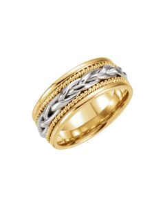14kt Yellow & White 8mm Comfort-Fit Hand-Woven Band Size 10