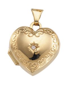 Heart Shaped Locket W/Diamond 14K Yellow Gold 14.50X15.00 Mm