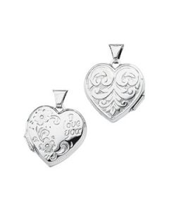 I Love You Heart Shaped Locket Sterling Silver  17.25X18.00 Mm