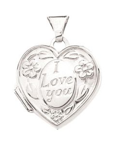 I Love You Heart Shaped Locket Sterling Silver  14.75X15.25 Mm