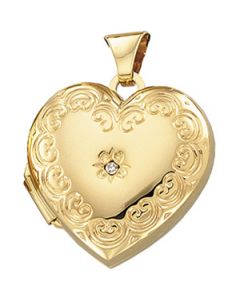 Heart Shaped Locket W/Diamond 14K Yellow Gold 18.00 Mm