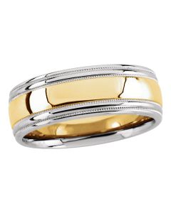 14kt White & Yellow 8mm Double Milgrain Band Size 6.5