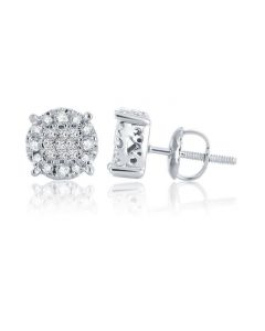 1/4ctw Diamond Earrings Princess Cut And Round 14K White Gold 7mm Wide