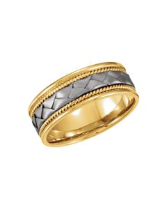 14kt Yellow & White 8mm Comfort-Fit Woven Band Size 7.5