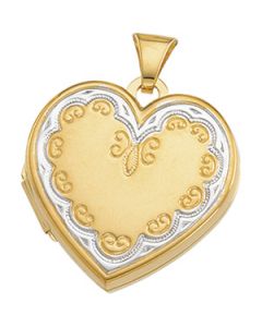 14Ky W/Rhodium Plated Scallop Border Heart 14K Yellow Gold 21X21