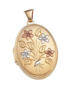 Two Tone Floral Spray Locket 14K Yellow Gold 28.75X19.5