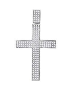 10kt White Gold Mens Diamond Roman Cross Religious Charm Pendant 3-1/4 Cttw 