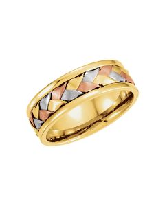 14kt Tri-Color 7.75mm Hand-Woven Band Size 6