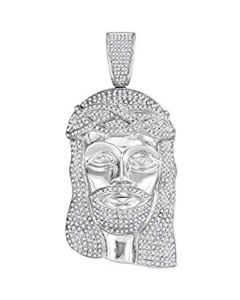 10kt White Gold Mens Diamond Jesus Christ Messiah Head Charm Pendant 3.00 Cttw 