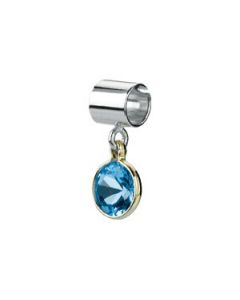 06.00 Mm Kera Bead With Birthstone Dangle Sterling Silver & 14K Yellow Gold March