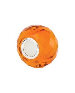 Kera Orange Faceted Glass Bead Sterling Silver  15.00 X 10.00 Mm Kera Amber Faceted Glass Bead