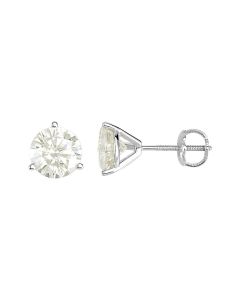14kt White Moissanite 3-Prong Earrings with Threaded Post