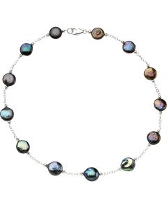Sterling Silver Freshwater Cultured Black Coin Pearl 18