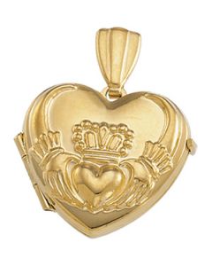 Heart Claddagh Locket 14K Yellow Gold 15.00 Mm