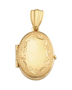 Oval Engraved Rim Locket 14K Yellow Gold 16.50X12.00 Mm