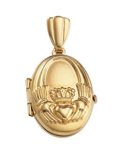 Oval Small Claddagh Locket 14K Yellow Gold 16.50X13.50 Mm