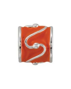 Kera Orange Tube Enamel Bead Sterling Silver  08.00 Mm Kera Orange Tube Enamel Bead