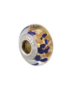 Kera Bella Viaggio Blue Glass Bead With Aventurina And Gold Foil Sterling Silver  10.00X15.00 Mm