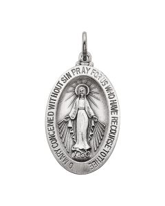 14kt White 12x8mm Oval Miraculous Medal