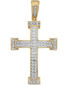 10kt Yellow Gold Mens Diamond Roman Cross Religious Charm Pendant 1/5 Cttw 