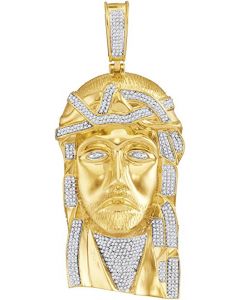 10kt Yellow Gold Mens Diamond Jesus Christ Messiah Charm Pendant 1-5/8 Cttw 