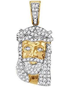 10kt Yellow Gold Mens Diamond Small Jesus Christ Messiah Head Charm Pendant 1/3 Cttw 