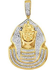 10kt Yellow Gold Mens Diamond Pharaoh Cluster Charm Pendant 7/8 Cttw 