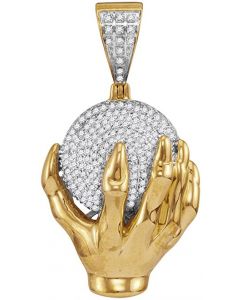 10kt Yellow Gold Mens Diamond Hand World Cluster Charm Pendant 3/4 Cttw 