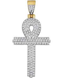 10kt Yellow Gold Mens Diamond Ankh Cross Religious Charm Pendant 3/8 Cttw 