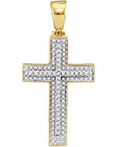 10kt Yellow Gold Mens Diamond Christian Cross Raised Charm Pendant 1/3 Cttw 