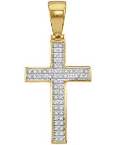 10kt Yellow Gold Mens Diamond Small Cross Religious Charm Pendant 1/6 Cttw 