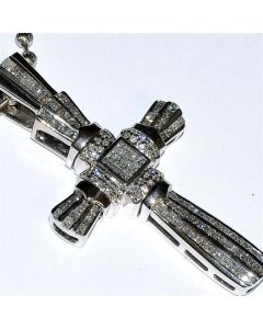 Diamond Cross Pendant Men's 4ct 18K White Gold Solid 41.6gm Princess cut 57mm Estate Sale