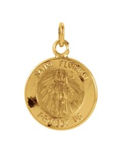 14kt Yellow 12mm Round St. Florian Medal