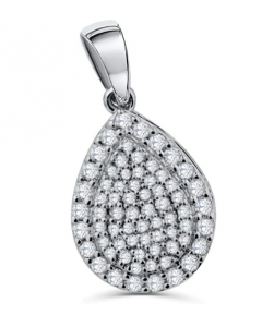 White Gold Diamond Pendant Pear Shaped Womens 0.40ctw 20mm Drop Pendant 