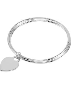 Sterling Silver Triple Bangle Bracelet with Heart Charm